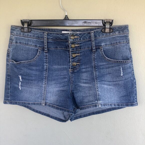 Bongo Shorts Women 11 High Rise Distressed Denim 3” Button Fly 90s Y2K VTG - Picture 1 of 8